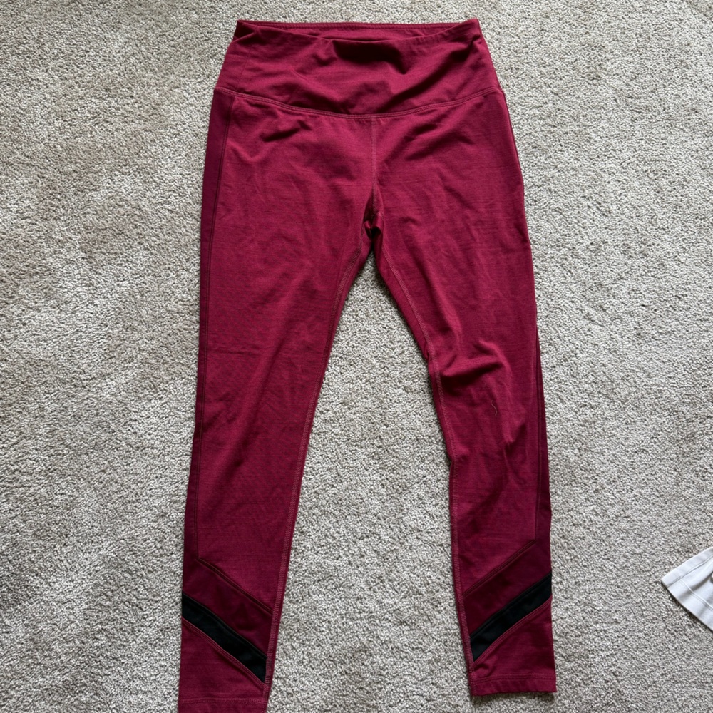Reebok Maroon Workout Leggings with Black Logo